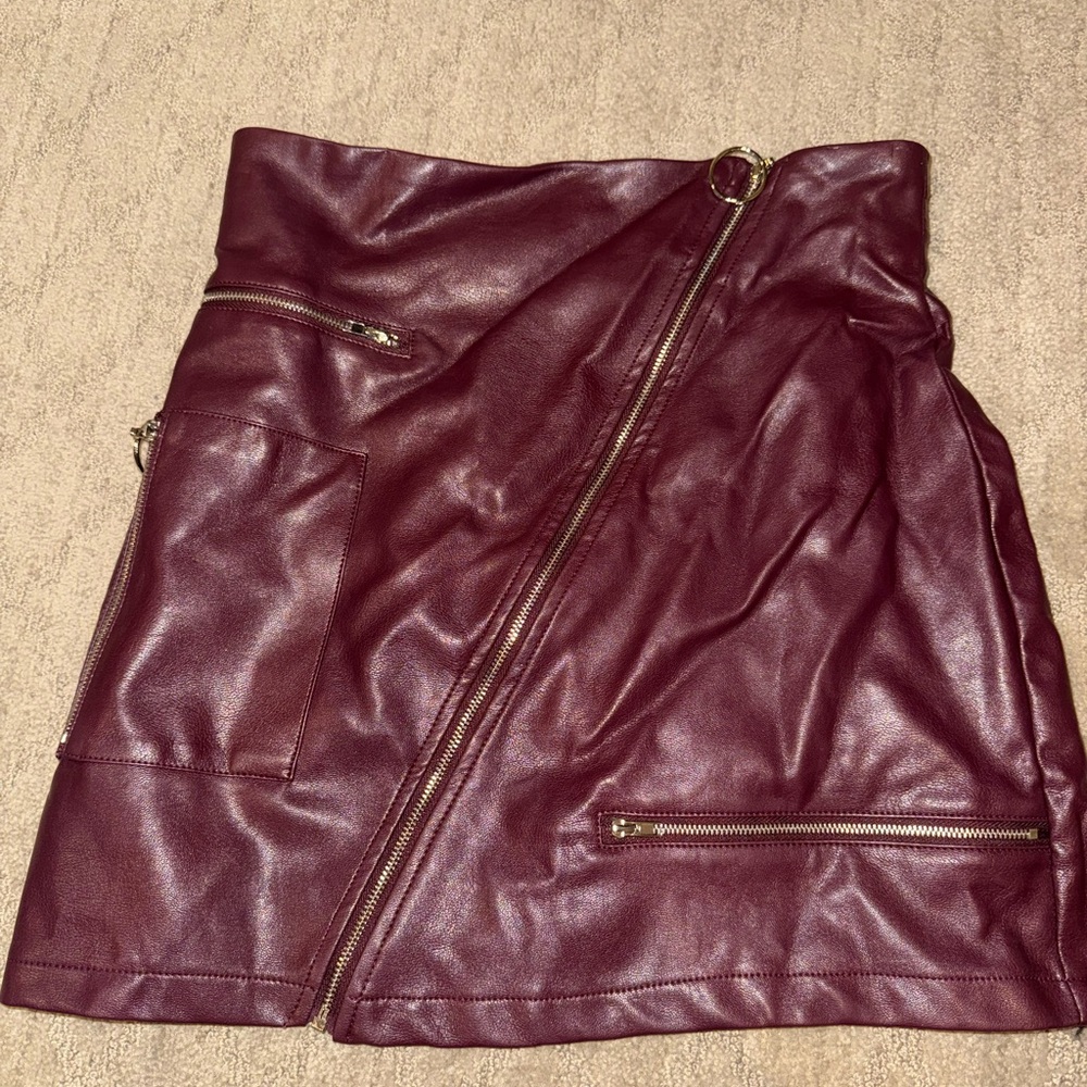 Fashion Nova Wine Faux Leather Mini Skirt